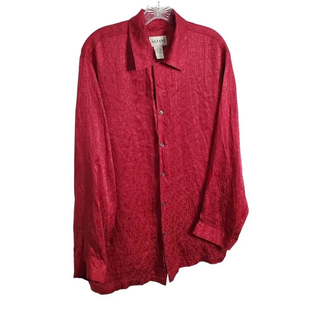Alfani Mens Size M Shirt Pajama Top 100% Silk Button Down Geometric Textured - Picture 7 of 10